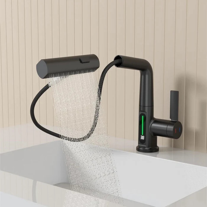 Aqualume Smart Waterfall Bathroom Sink Faucet with LED Display