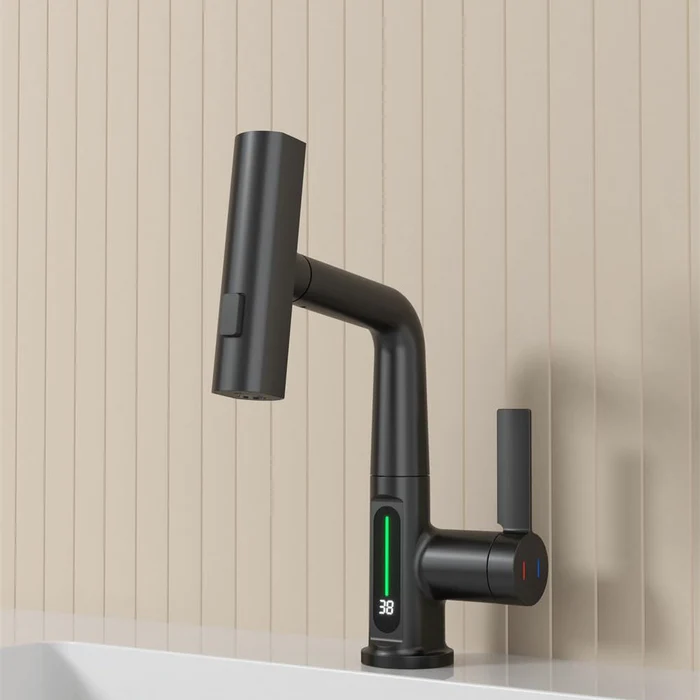 Aqualume Smart Waterfall Bathroom Sink Faucet with LED Display