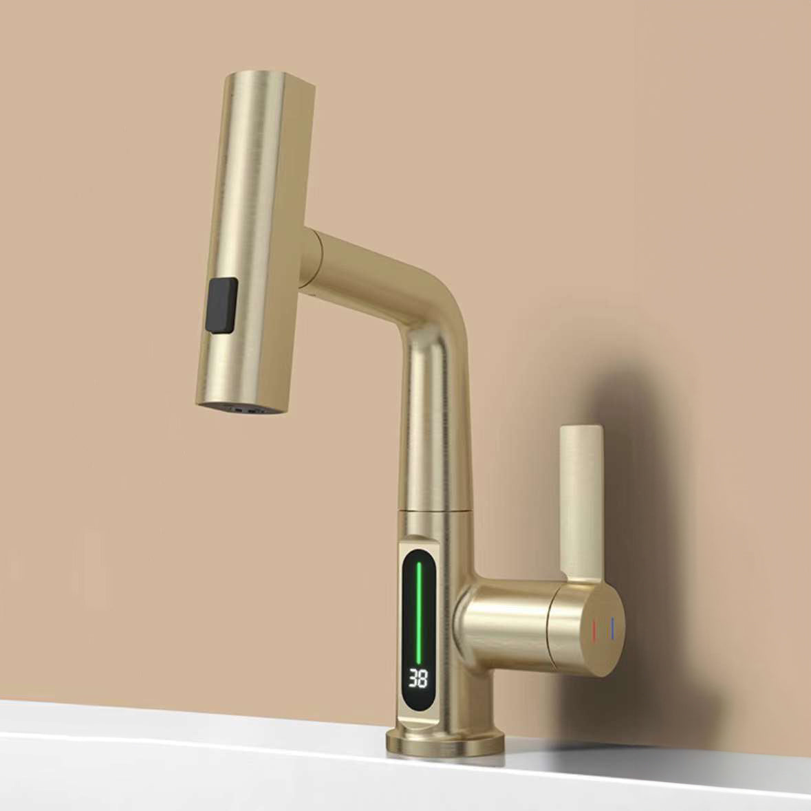 Aqualume Smart Waterfall Bathroom Sink Faucet with LED Display