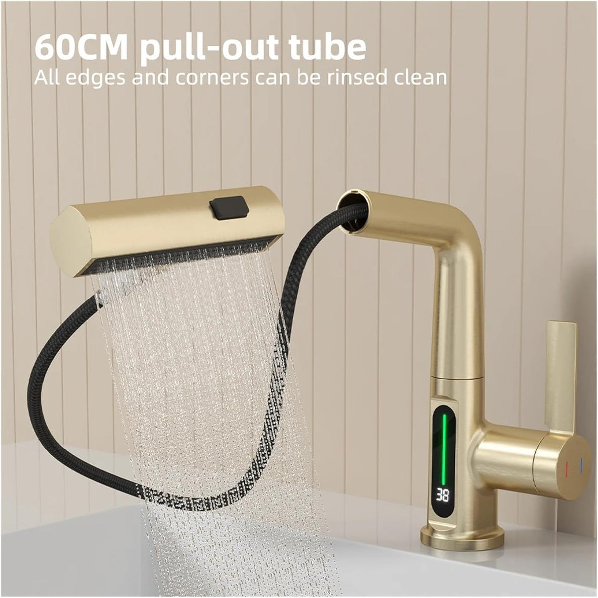 Aqualume Smart Waterfall Bathroom Sink Faucet with LED Display