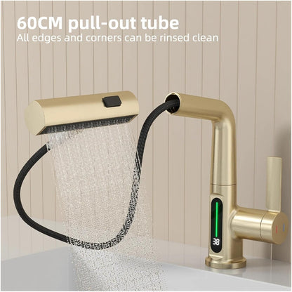 Aqualume Smart Waterfall Bathroom Sink Faucet with LED Display
