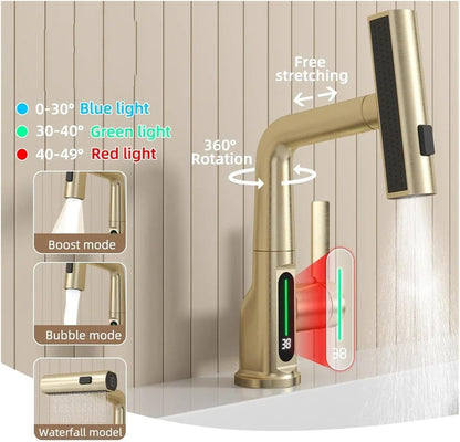 Aqualume Smart Waterfall Bathroom Sink Faucet with LED Display