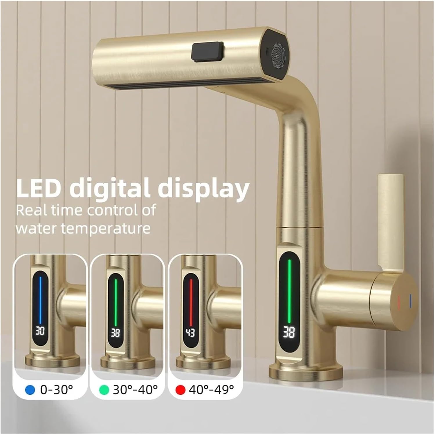 Aqualume Smart Waterfall Bathroom Sink Faucet with LED Display
