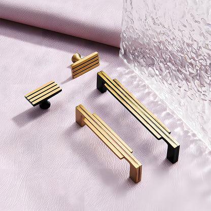 Art Deco brass cabinet pull and knob, shown clearly as a color and finish lineup