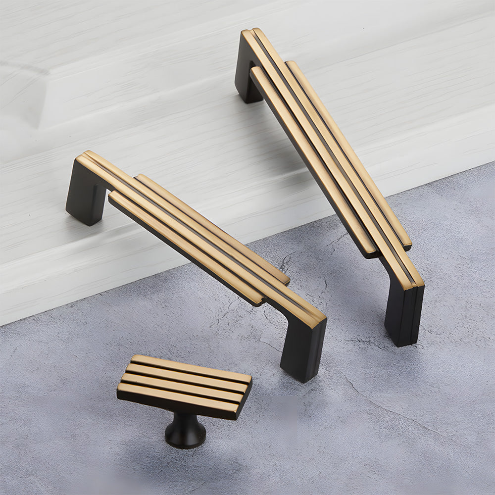Antique bronze art deco brass cabinet pull and knob, presented for reference as a color and finish lineup