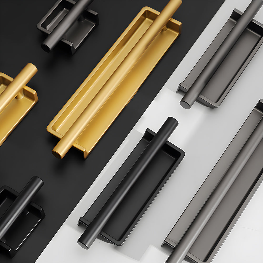 Comforsyco Art Deco Recessed Cabinet Pulls with Round Bar Handle