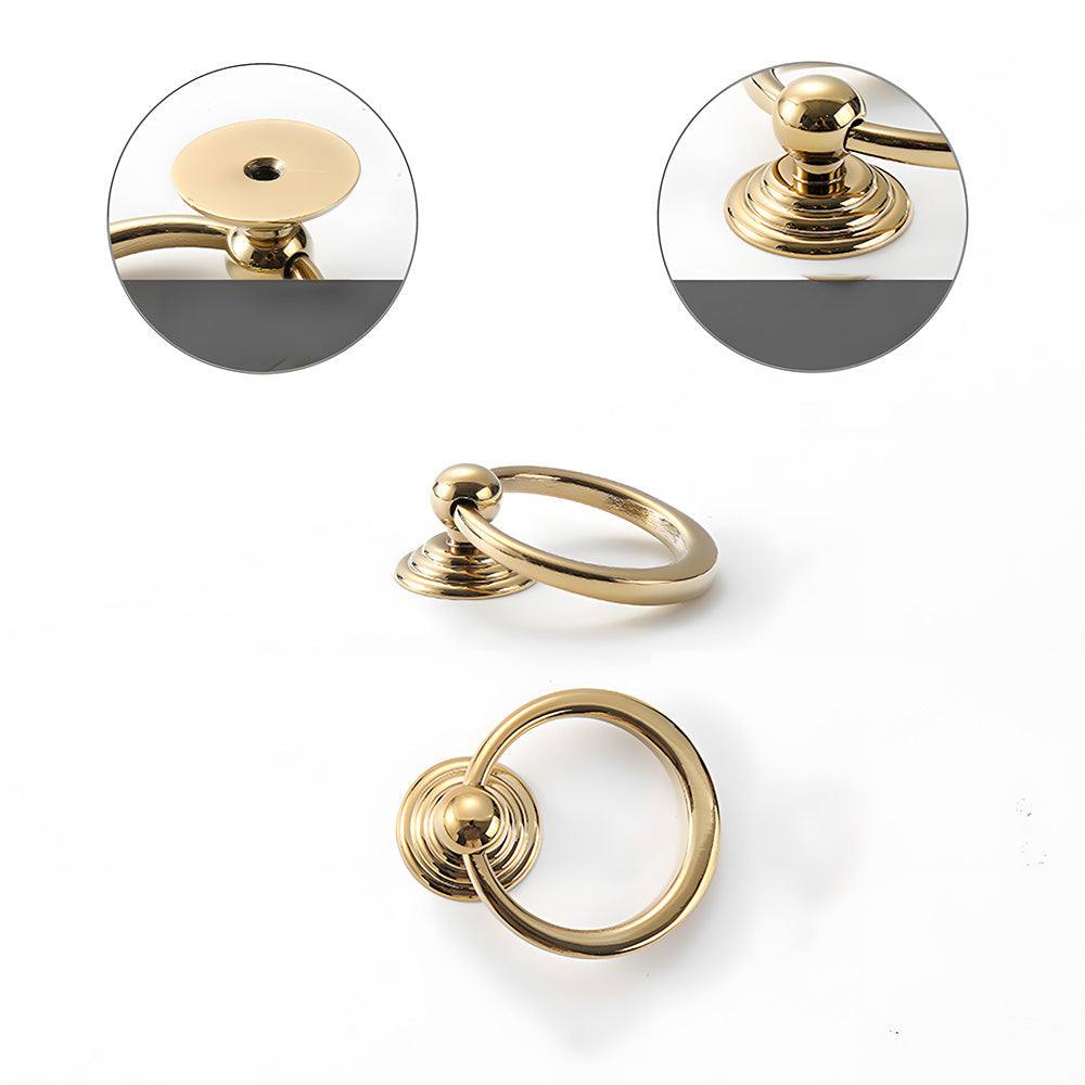 Art Deco fluted brass pulls, knobs, and ring pulls, shown clearly with the profile and attachment in view