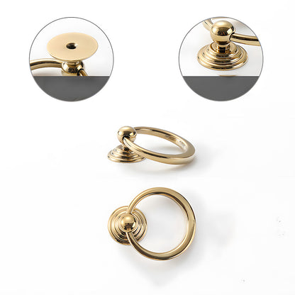 Art Deco fluted brass pulls, knobs, and ring pulls, shown clearly with the profile and attachment in view