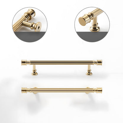 Art Deco fluted brass pulls, knobs, and ring pulls, presented for reference with the profile and attachment in view