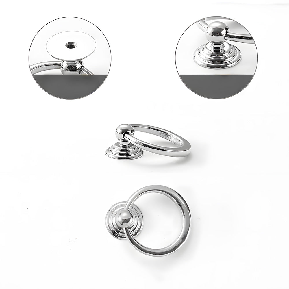 Art Deco fluted brass pulls, knobs, and ring pulls, shown in a focused view with the profile and attachment in view