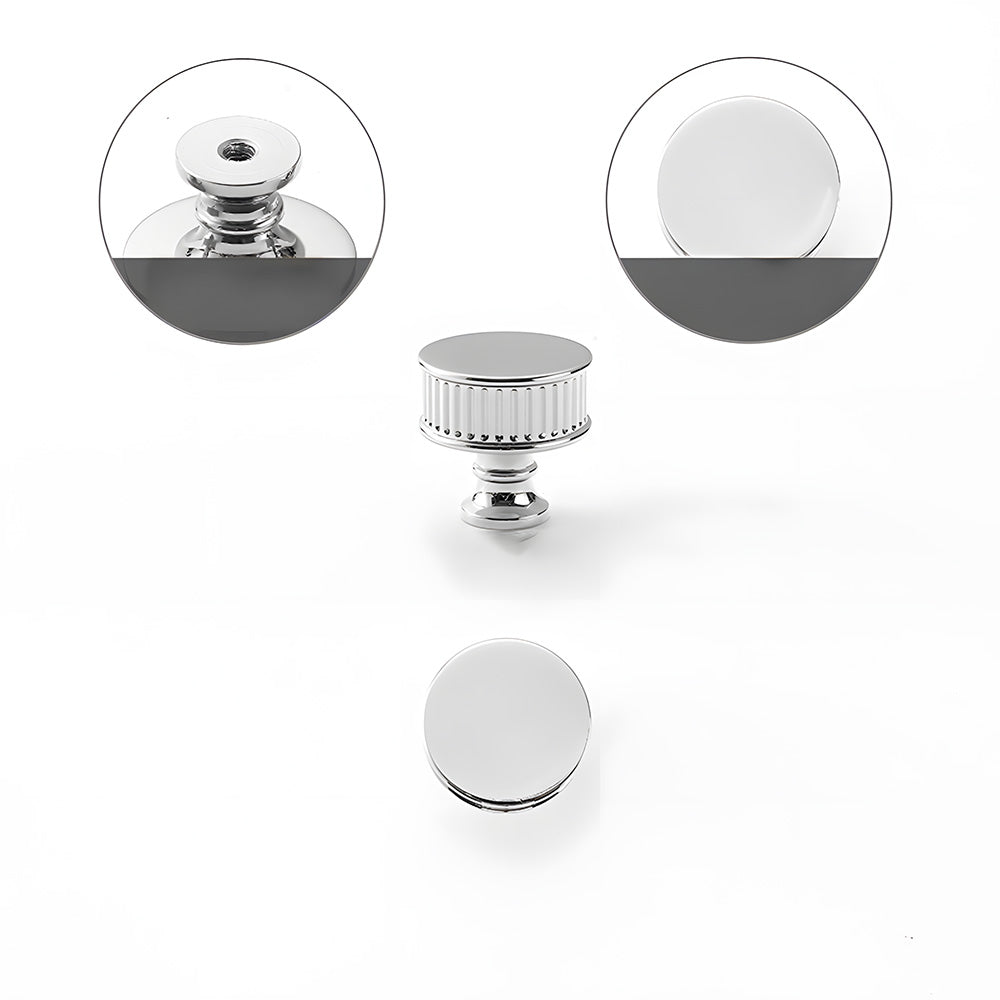 Art Deco fluted brass pulls, knobs, and ring pulls, presented in another view with the profile and attachment in view