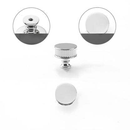 Art Deco fluted brass pulls, knobs, and ring pulls, presented in another view with the profile and attachment in view