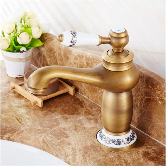Aurex Retro Solid Brass Single Hole Bathroom Sink Faucet, Sink Mixer, Hot and Cold Water Tap