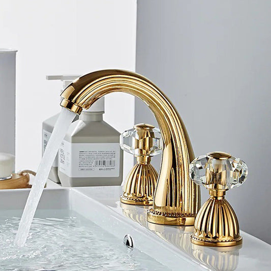 Aurion Retro Crystal Handle 3-Hole Widespread Bathroom Sink Faucet