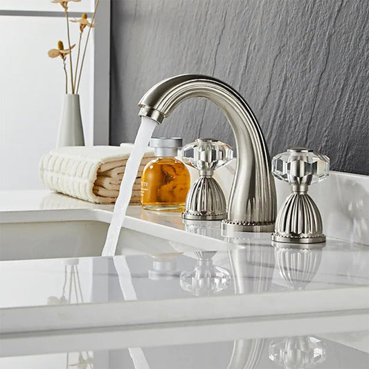 Aurion Retro Crystal Handle 3-Hole Widespread Bathroom Sink Faucet