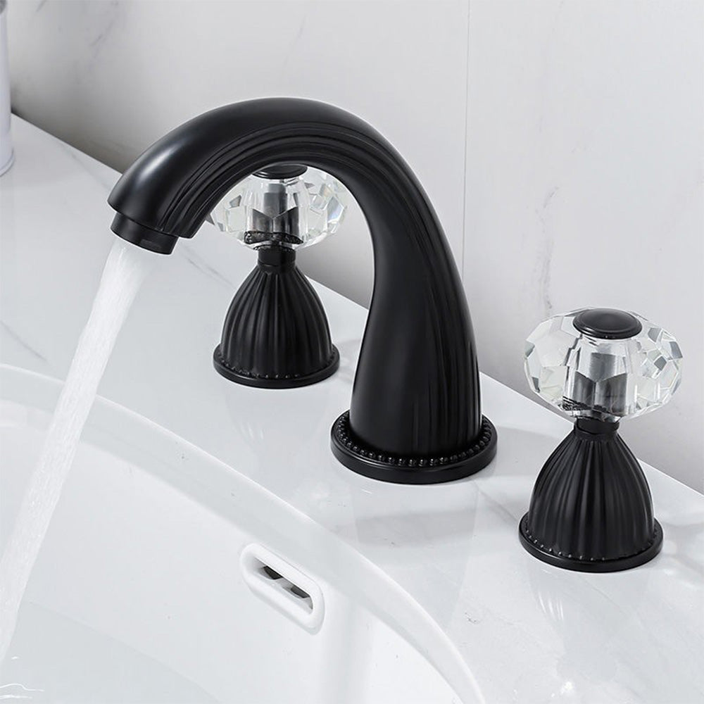 Aurion Retro Crystal Handle 3-Hole Widespread Bathroom Sink Faucet