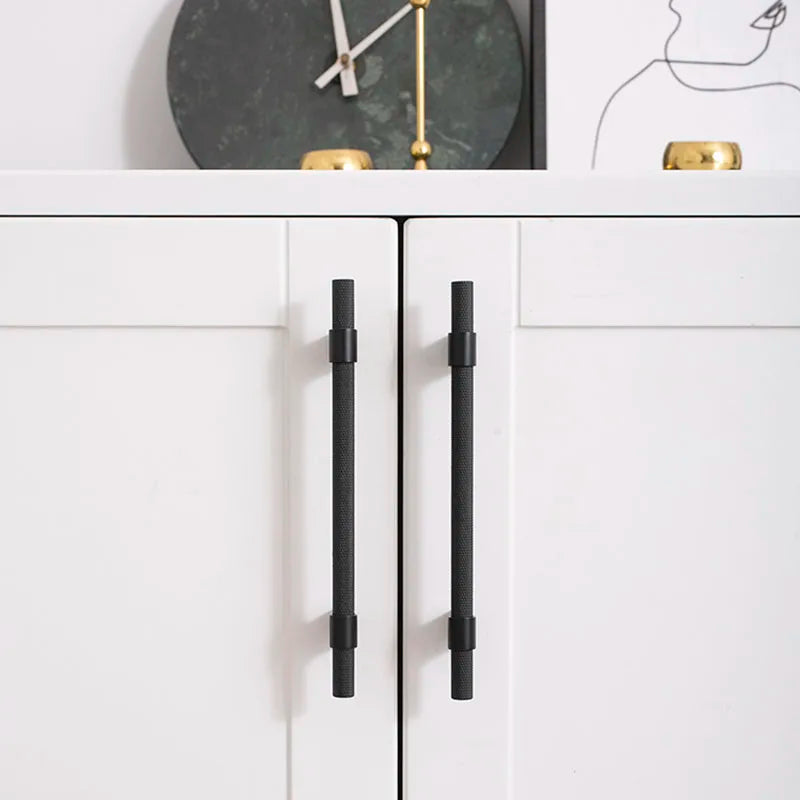 Comforsyco Black / Gold Knurled Round Bar Cabinet Pulls and Drawer Handles