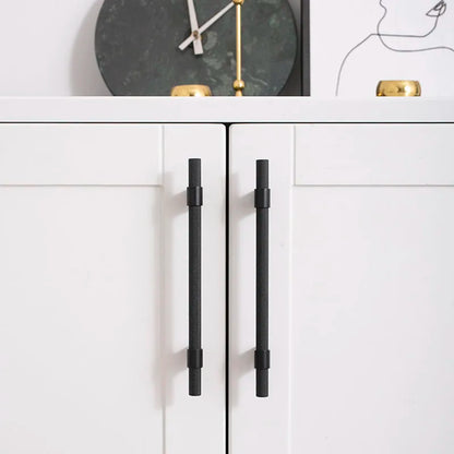 Comforsyco Black / Gold Knurled Round Bar Cabinet Pulls and Drawer Handles