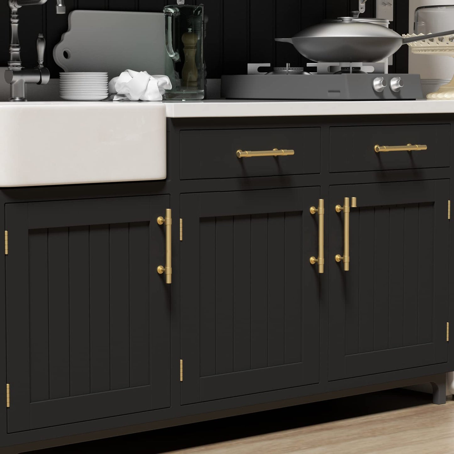 Comforsyco Black Gold T-Bar Cabinet Handles Kitchen Cabinet Hardware