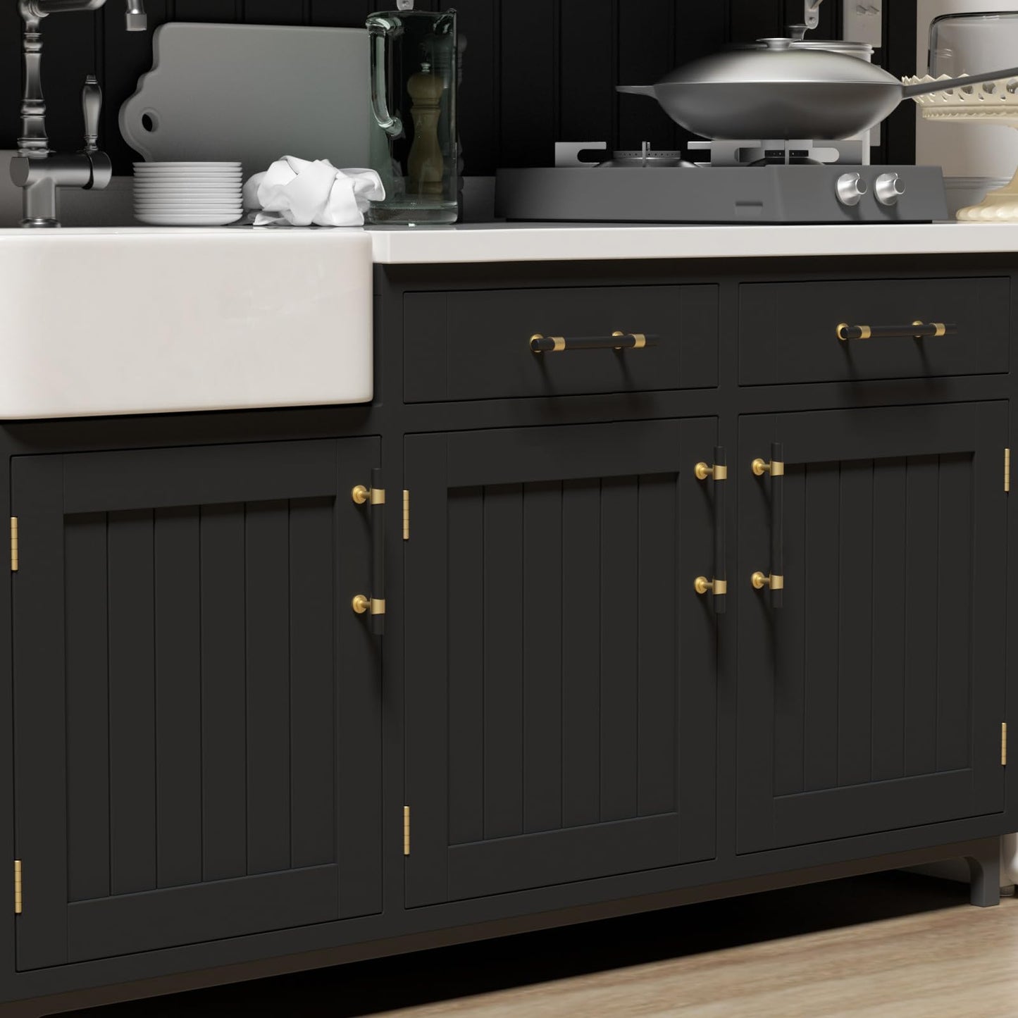 Comforsyco Black Gold T-Bar Cabinet Handles Kitchen Cabinet Hardware