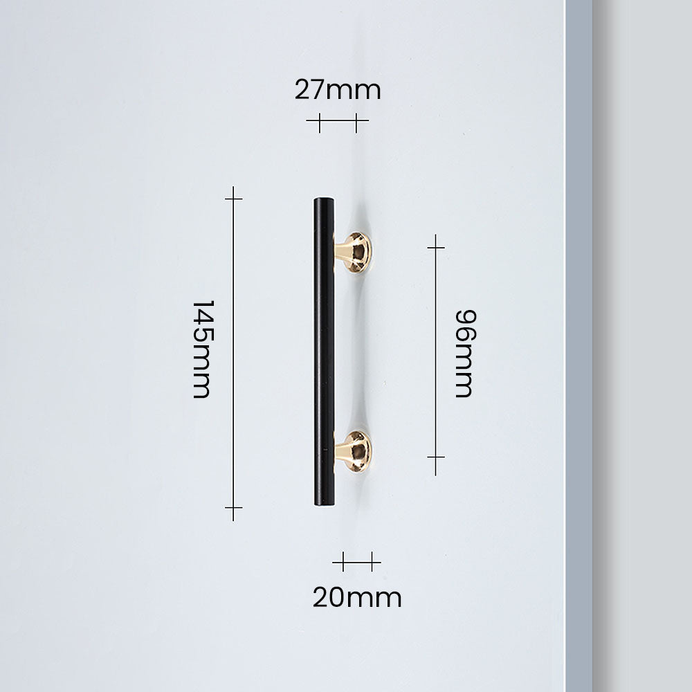 Comforsyco Black Round Bar Cabinet Pulls with Gold-Tone Posts
