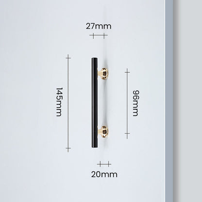 Comforsyco Black Round Bar Cabinet Pulls with Gold-Tone Posts