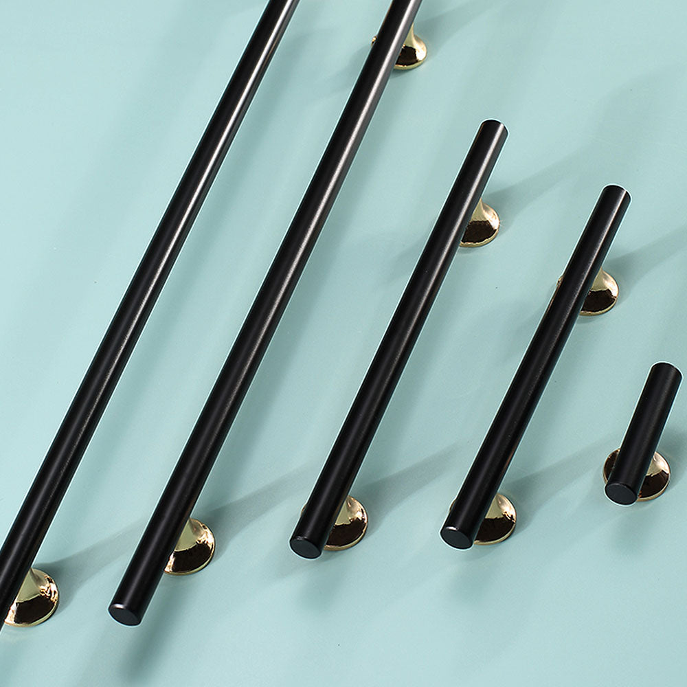 Comforsyco Black Round Bar Cabinet Pulls with Gold-Tone Posts