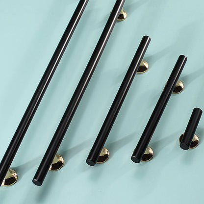 Comforsyco Black Round Bar Cabinet Pulls with Gold-Tone Posts