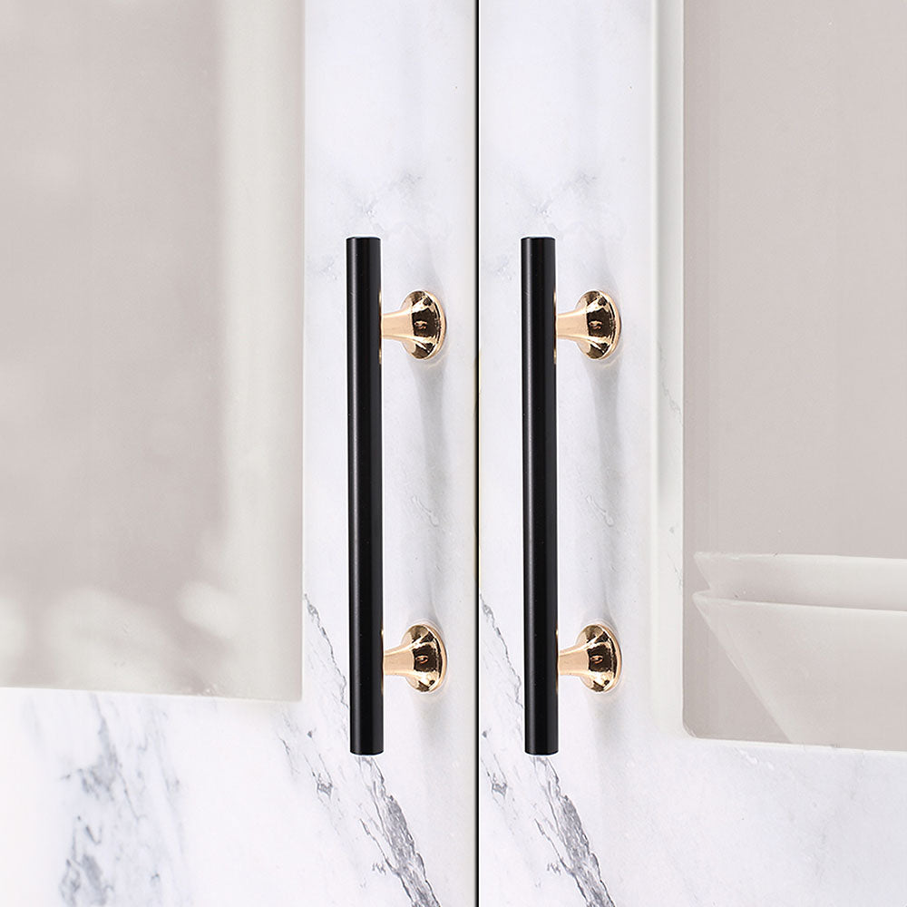 Comforsyco Black Round Bar Cabinet Pulls with Gold-Tone Posts