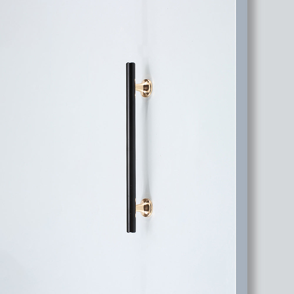 Comforsyco Black Round Bar Cabinet Pulls with Gold-Tone Posts