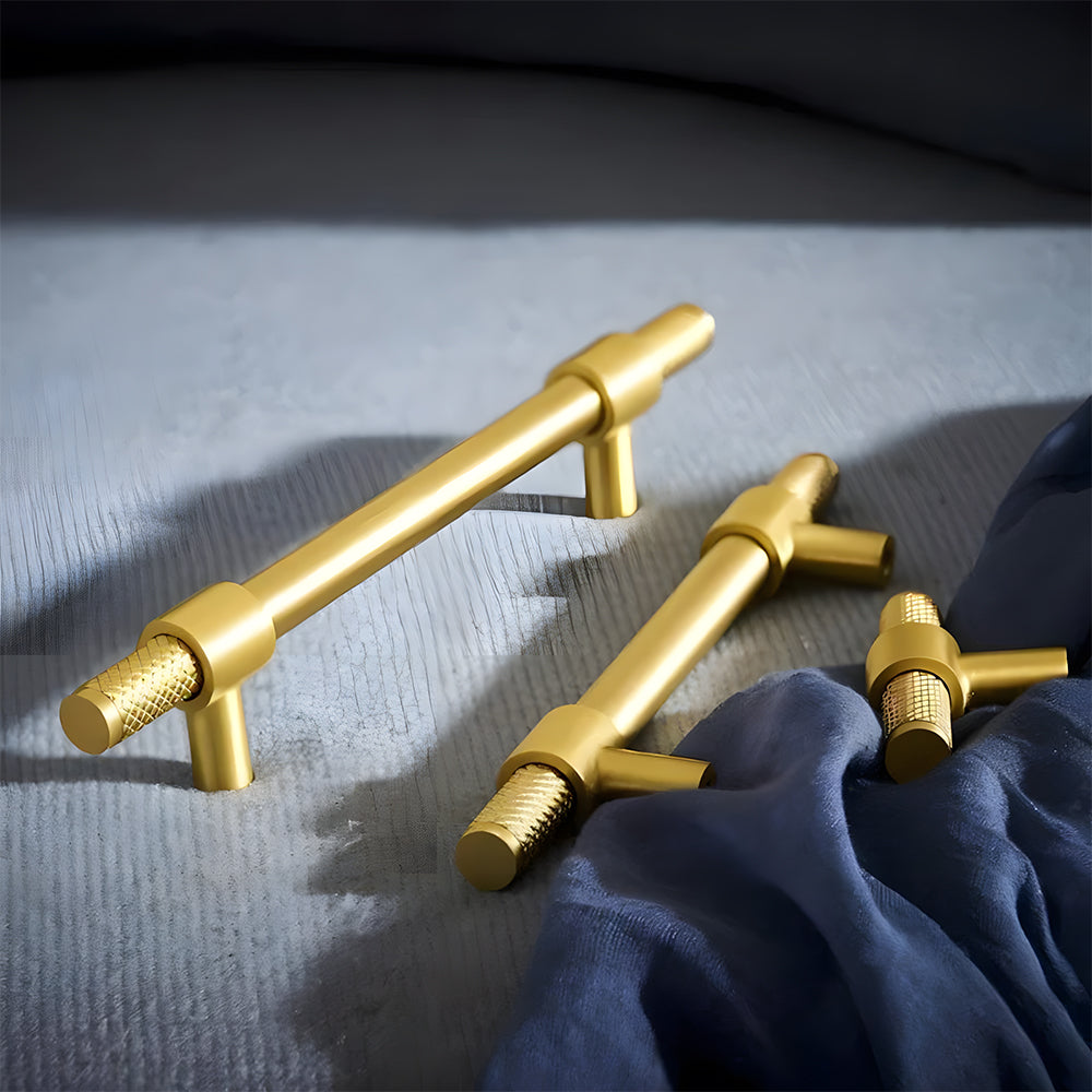 Comforsyco Brass Knurled T-Bar Cabinet Pulls and Drawer Handles