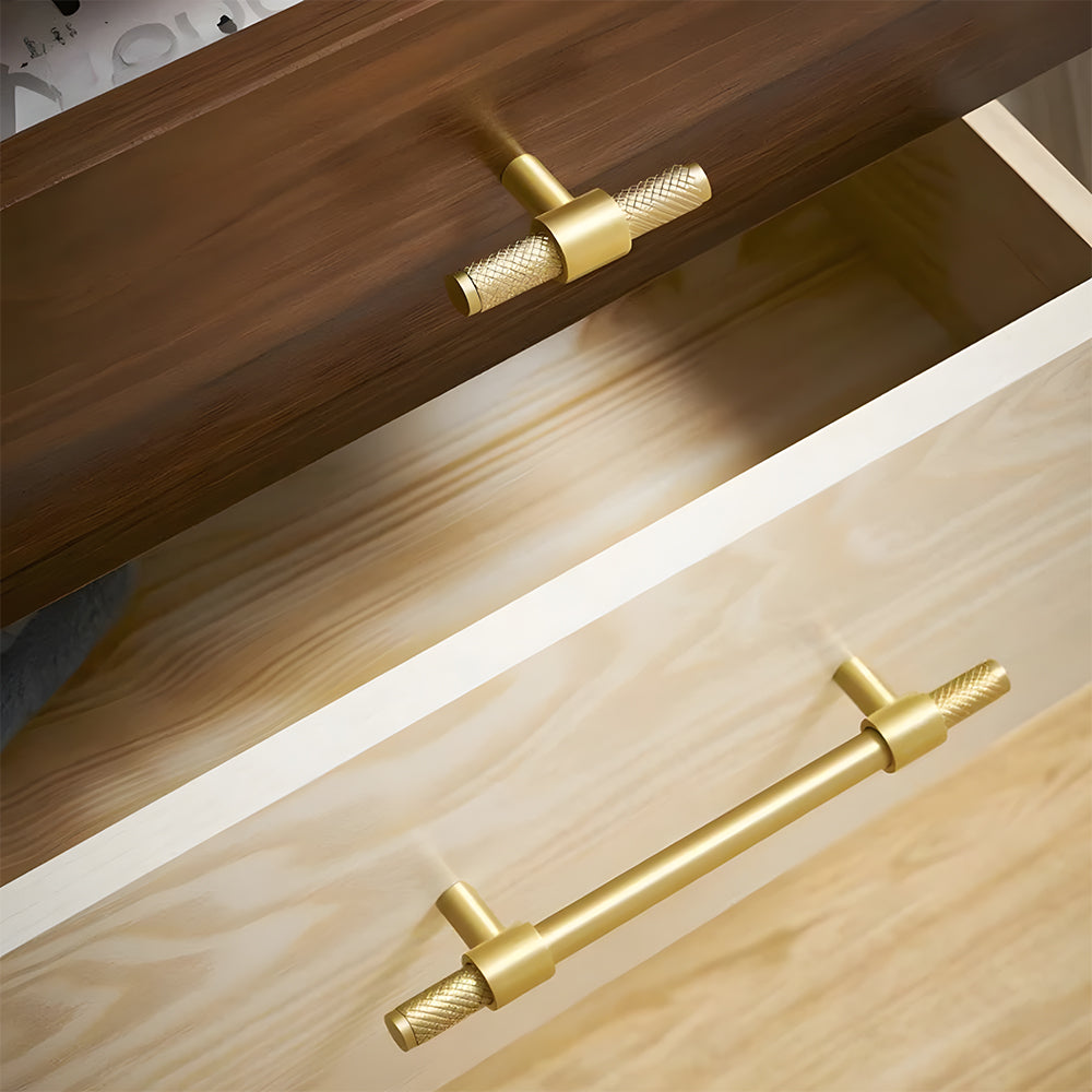 Comforsyco Brass Knurled T-Bar Cabinet Pulls and Drawer Handles