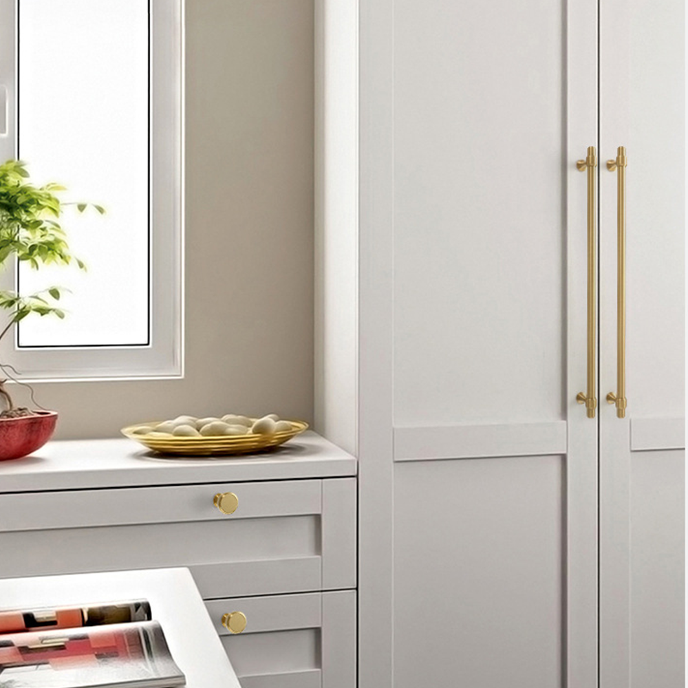 Comforsyco Brass Round Bar Cabinet Pulls, Drawer Handles, and Matching Knobs