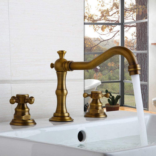 Brassivo Antique Dual Cross Handle 3-Hole Widespread Bathroom Sink Faucet
