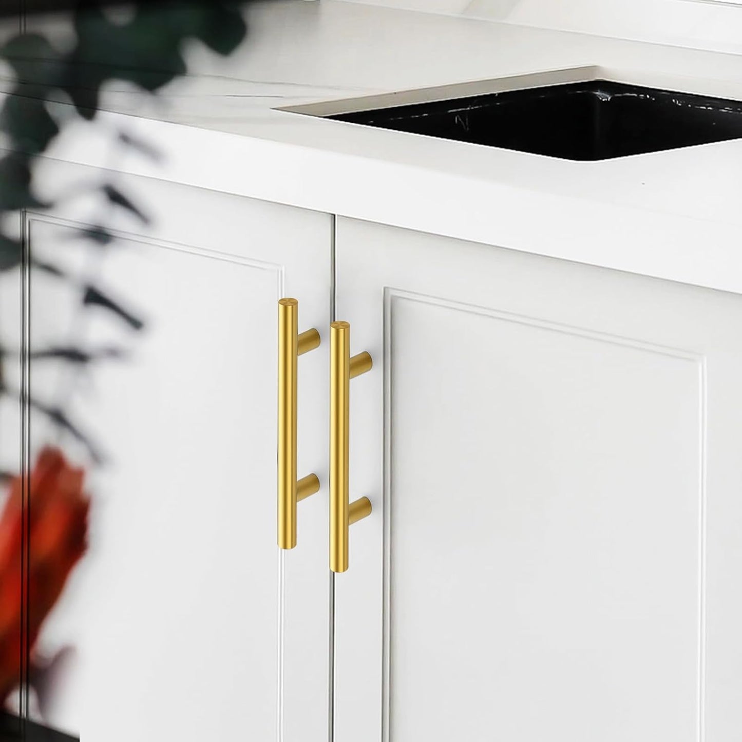 Comforsyco Brushed Brass Euro Style Cabinet Handles for Kitchen