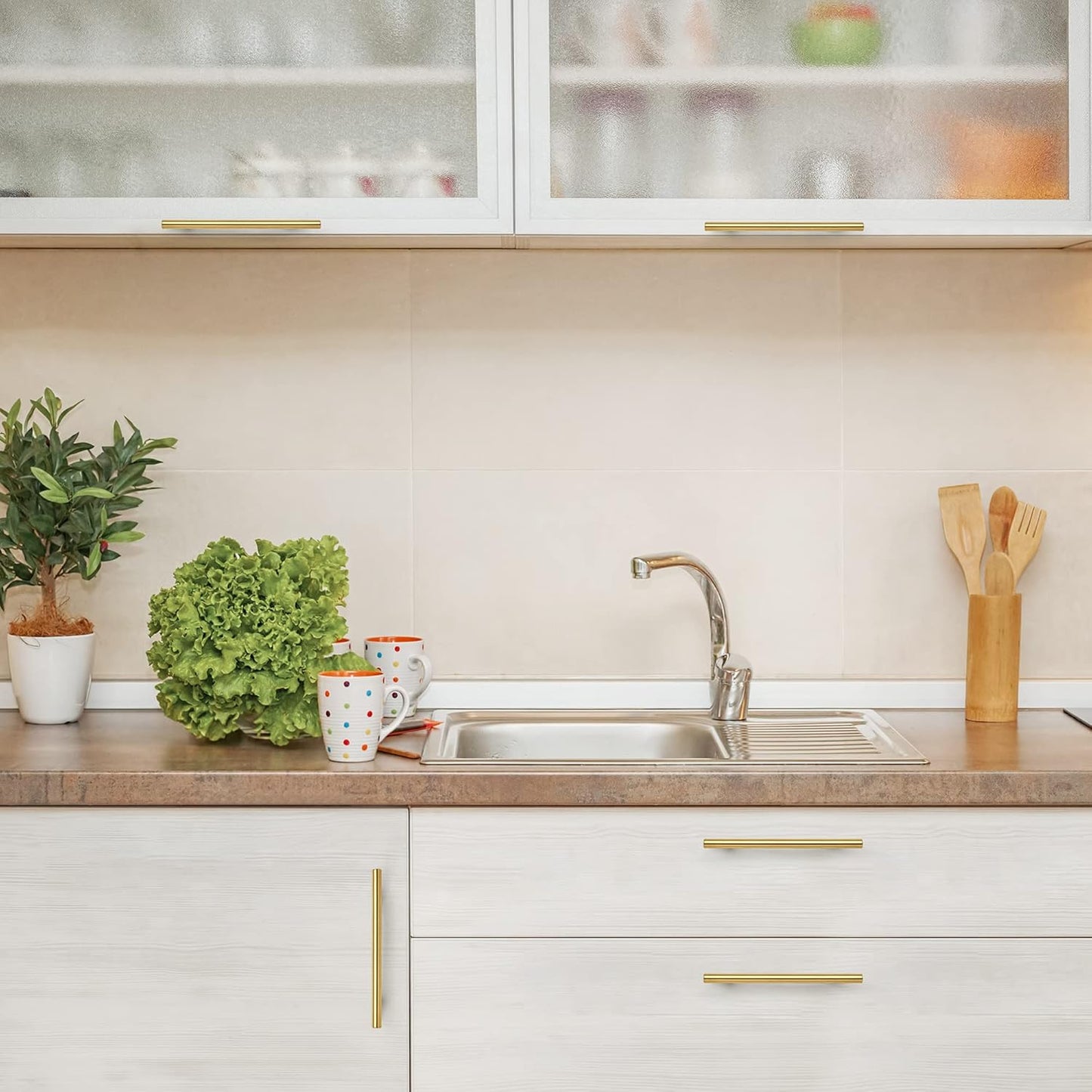 Comforsyco Brushed Brass Euro Style Cabinet Handles for Kitchen