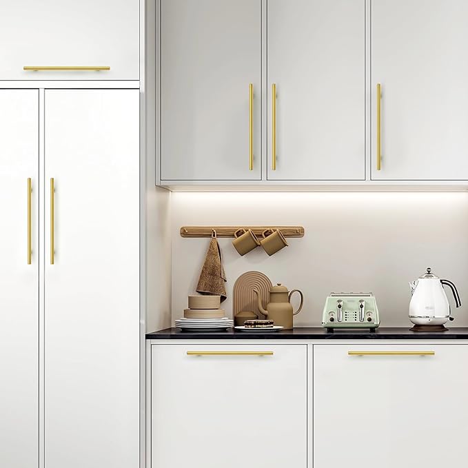 Comforsyco Brushed Brass Euro Style Cabinet Handles for Kitchen