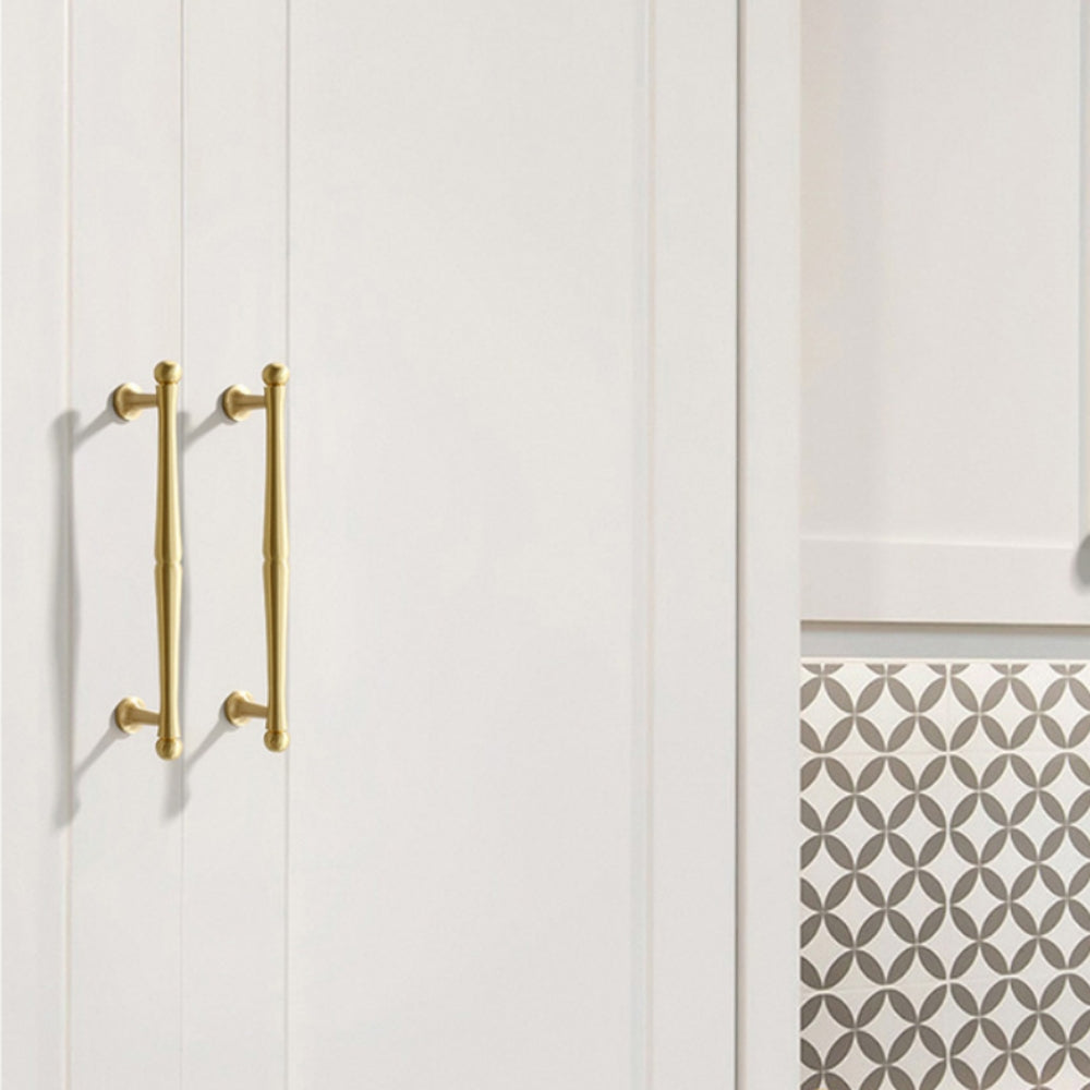 Comforsyco Brushed Brass French Cabinet Pulls, Round Bar Drawer Handles
