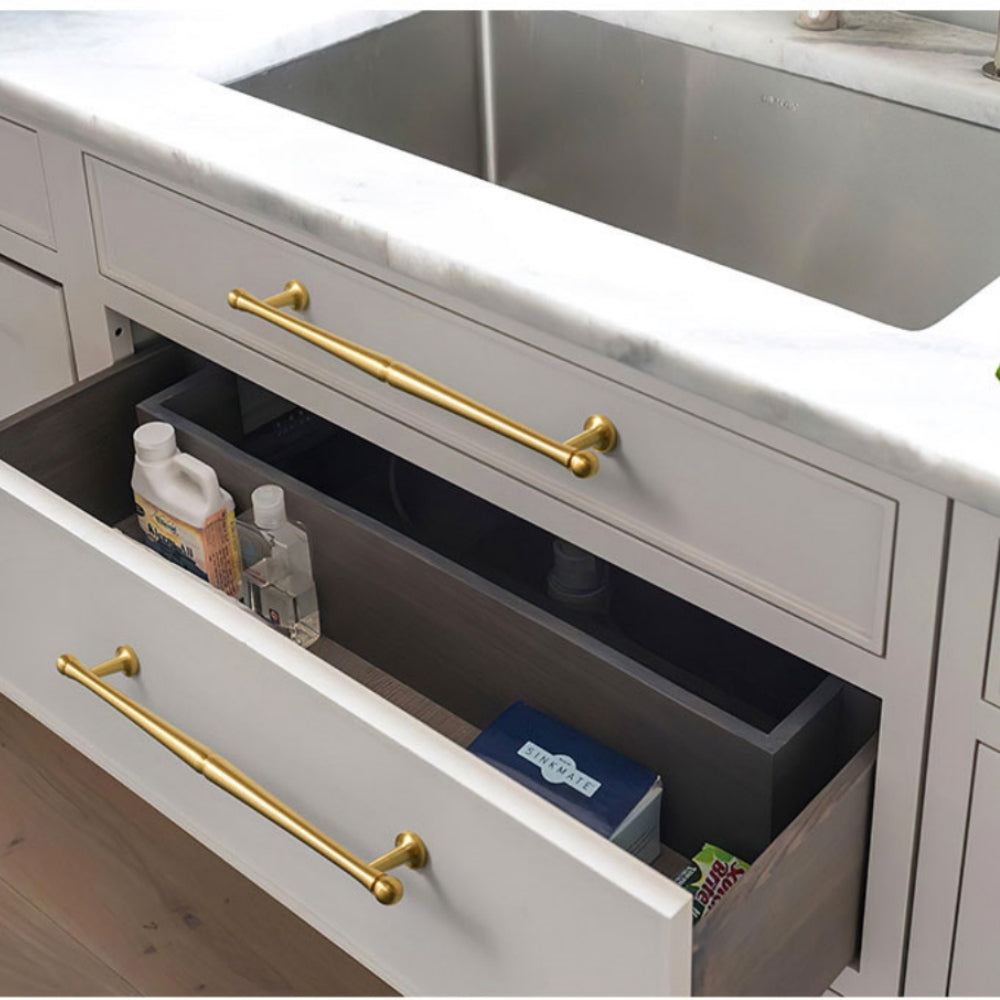 Comforsyco Brushed Brass French Cabinet Pulls, Round Bar Drawer Handles