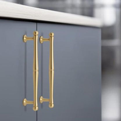 Comforsyco Brushed Brass French Cabinet Pulls, Round Bar Drawer Handles