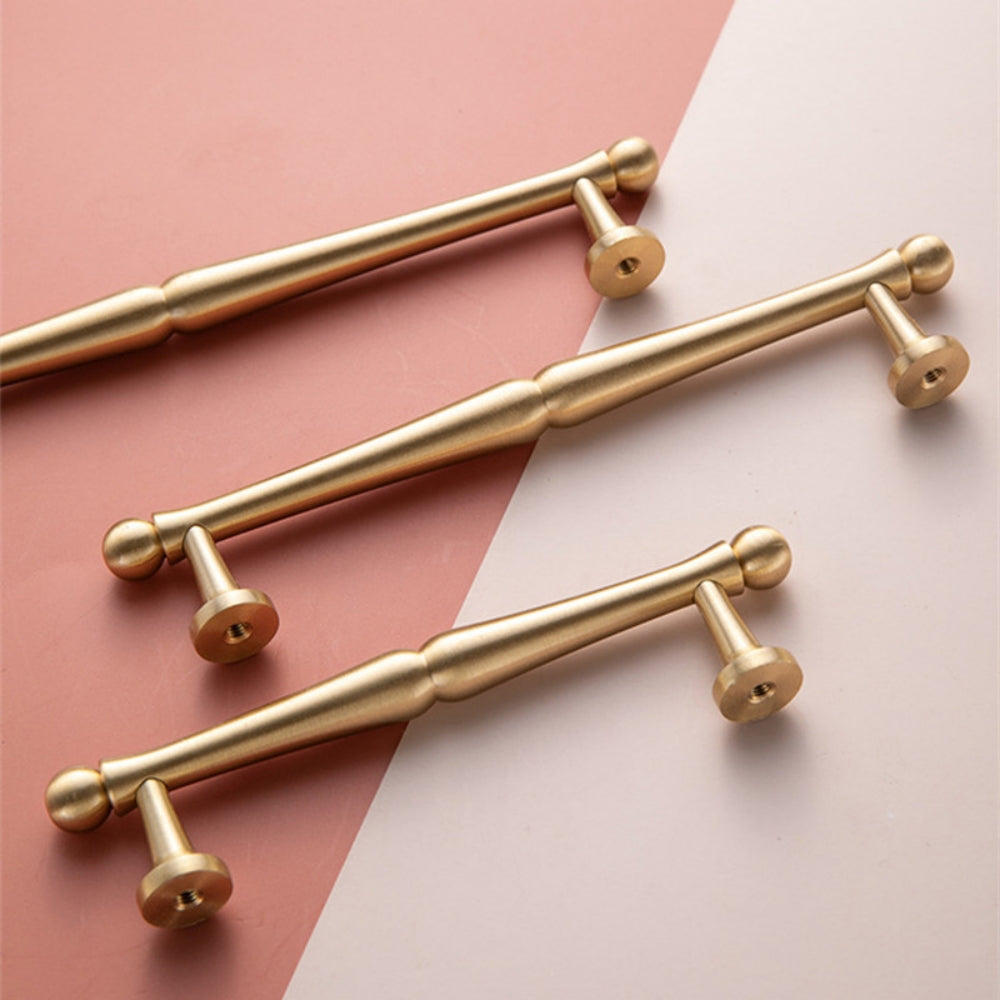 Comforsyco Brushed Brass French Cabinet Pulls, Round Bar Drawer Handles