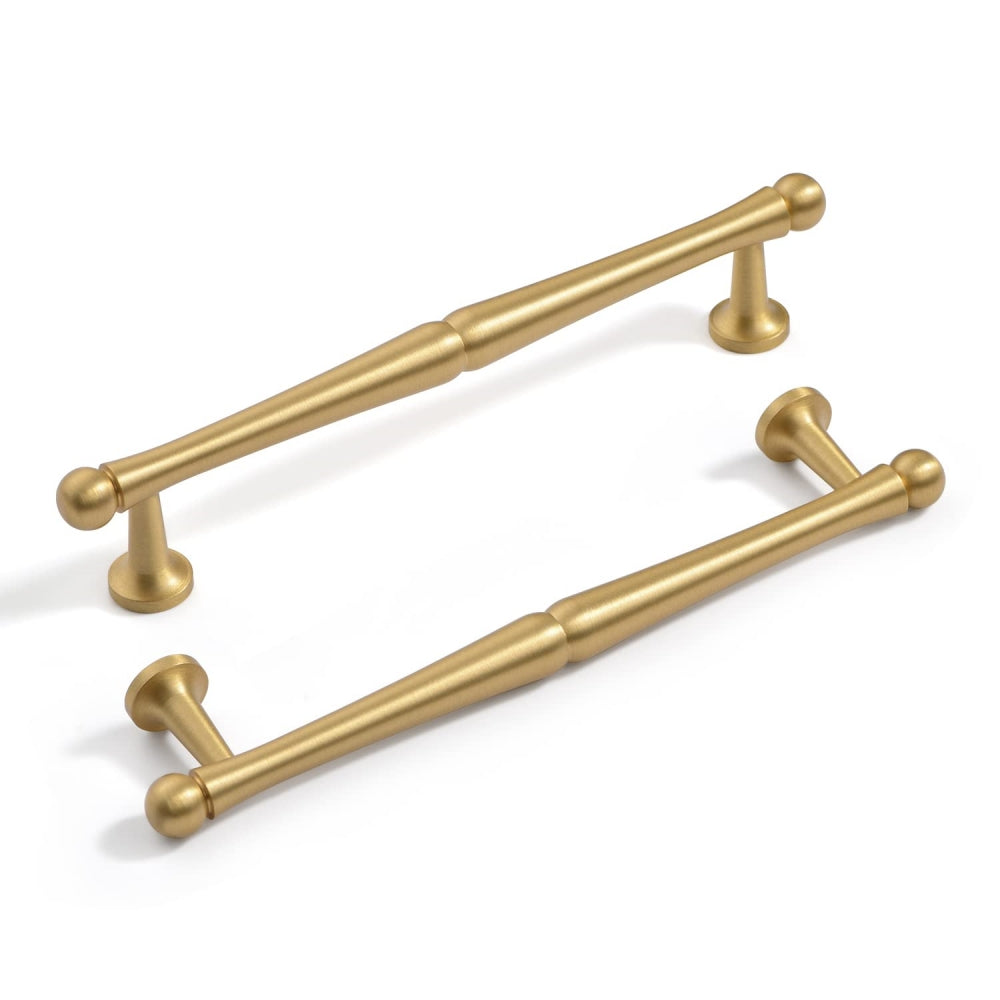 Comforsyco Brushed Brass French Cabinet Pulls, Round Bar Drawer Handles