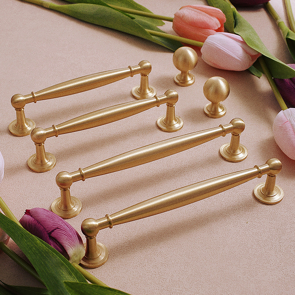 Comforsyco Brushed Brass Round Bar Cabinet Pulls and Knobs