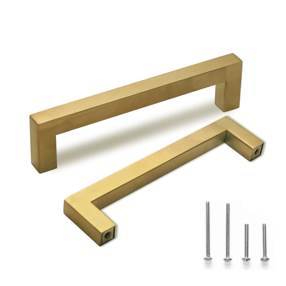 Comforsyco Brushed Brass Square Cabinet Pulls for Kitchen Cabinets & Drawers