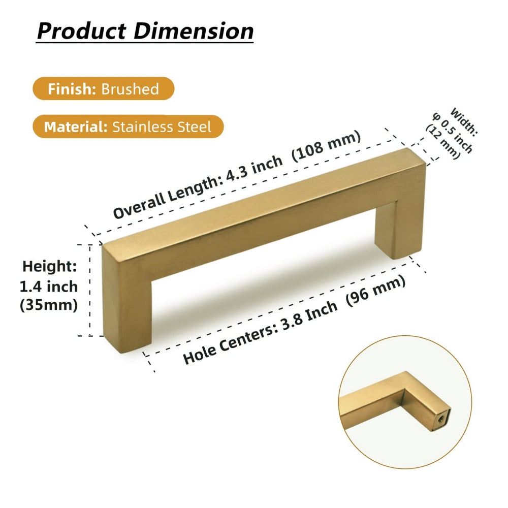 Comforsyco Brushed Brass Square Cabinet Pulls for Kitchen Cabinets & Drawers