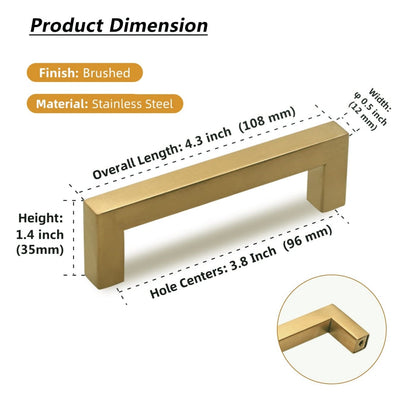 Comforsyco Brushed Brass Square Cabinet Pulls for Kitchen Cabinets & Drawers
