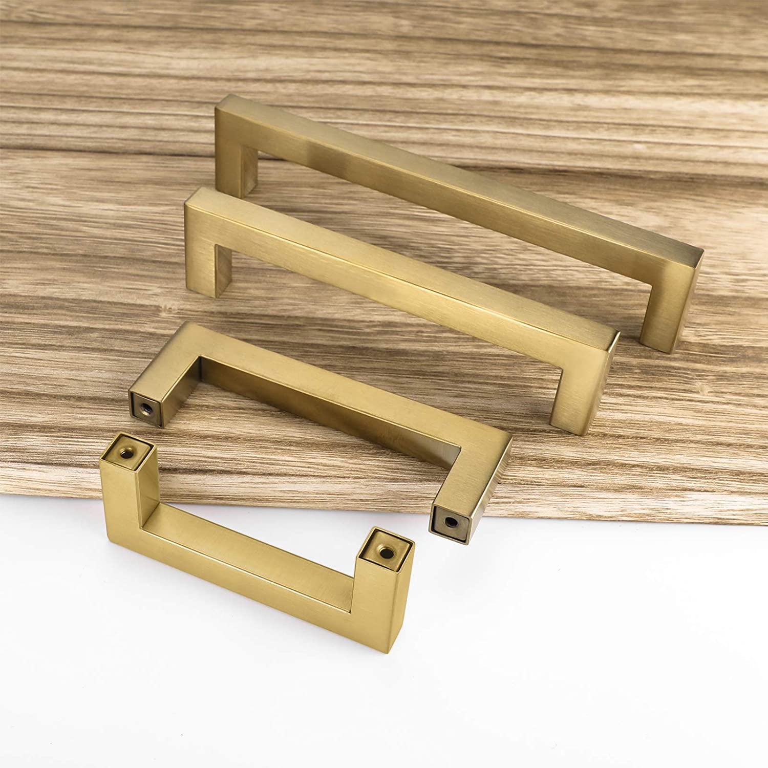 Comforsyco Brushed Brass Square Cabinet Pulls for Kitchen Cabinets & Drawers