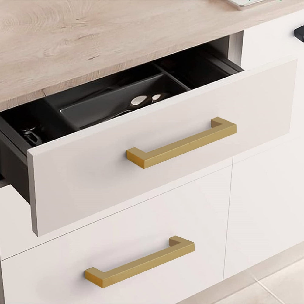 Comforsyco Brushed Brass Square Cabinet Pulls for Kitchen Cabinets & Drawers