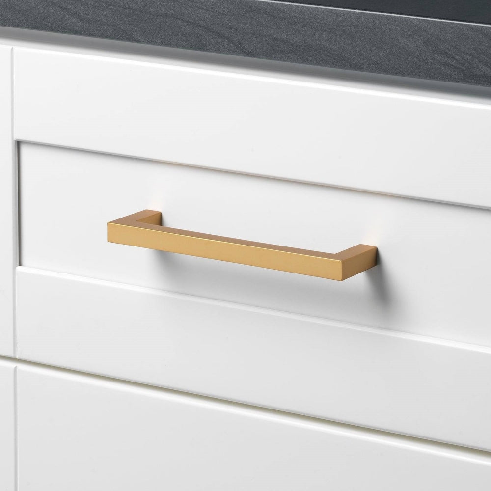 Comforsyco Brushed Brass Square Cabinet Pulls for Kitchen Cabinets & Drawers