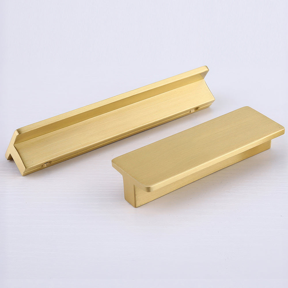 Comforsyco Brushed Gold Solid Brass Flat Bar Cabinet Pulls and Handles